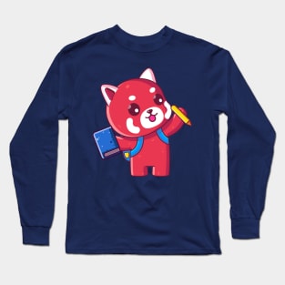 Cute red panda go to school Long Sleeve T-Shirt